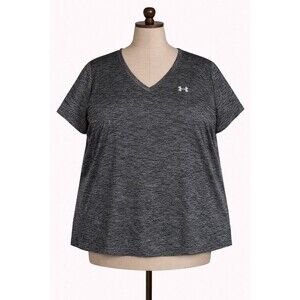 Under Armour HeatGear V-Neck Top Womens 3X Gray Black Loose NWOT